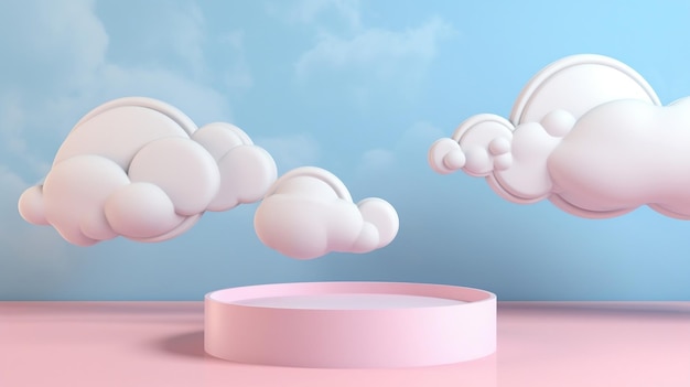 Okrągłe podium sceny z chmurami i okręgami w tle PatternAi