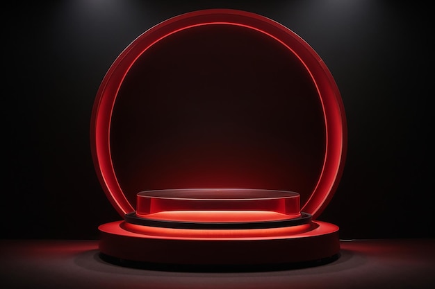 okrągłe podium z czerwonym światłem i czarne tło dla makiety