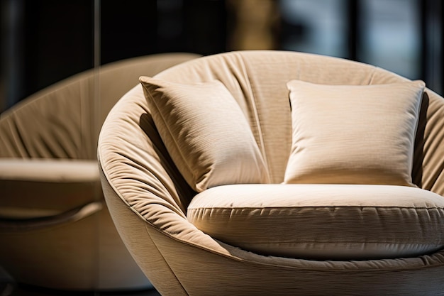 Okrągły beżowy detal fotela z tkaniny od Interior Objects Furniture