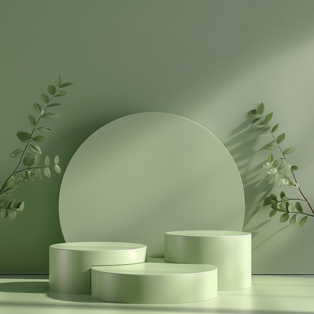 Zdjęcie okrągły cylindryczny zielony podium wyświetlacz do prezentacji produktów