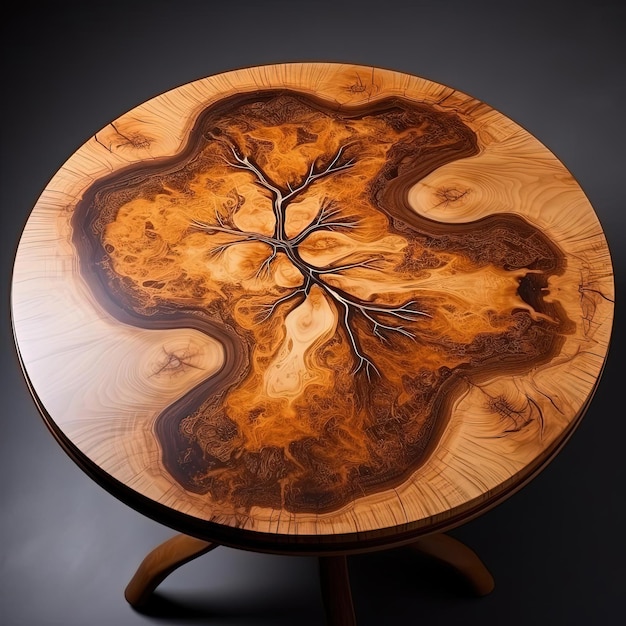 okrągły drewniany stół z naturalnymi fasadami z twardego drewna w stylu widoku lotniczego