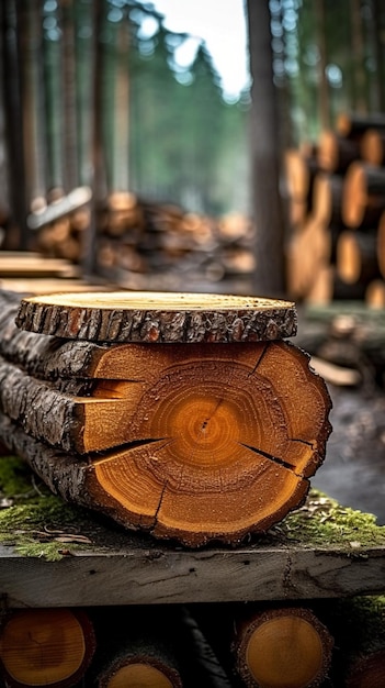 Okrągły kawałek drewna surowiec do mebli koncepcja przemysłu drzewnego pionowa mobilna tapeta