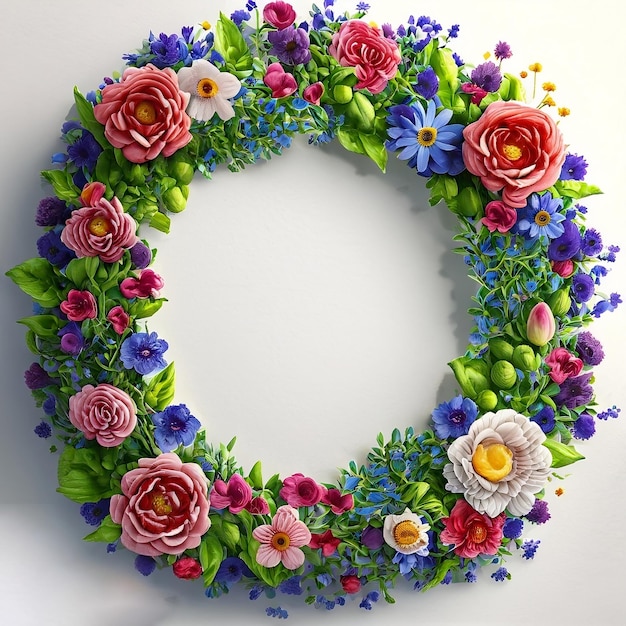 Okrągły kształt ramy Wieniec kwiatowy wykonany z kwiatów i liści