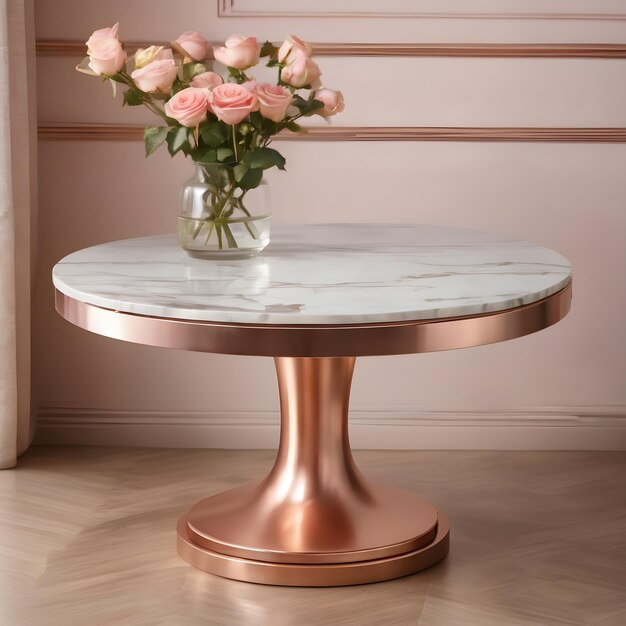 Zdjęcie okrągły marmurowy podium z różowego złota dla produktu kosmetycznego ai generated