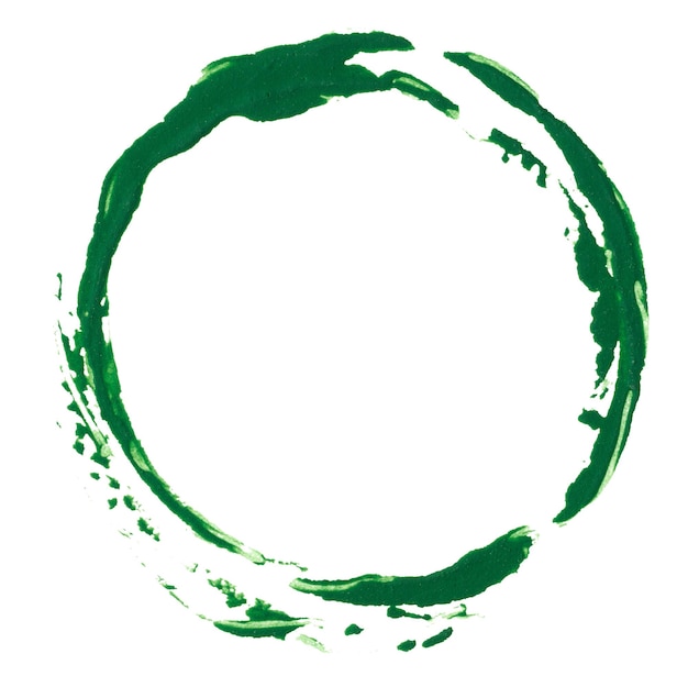 Zdjęcie okrągły odcisk zielonej farby na białym izolowanym tle