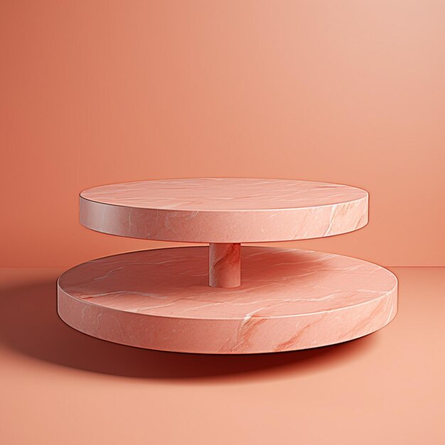 Zdjęcie okrągły różowy marmurowy podium na pomarańczowym tle