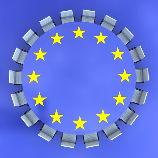 Zdjęcie okrągły stół konferencyjny z symbolem europejskim