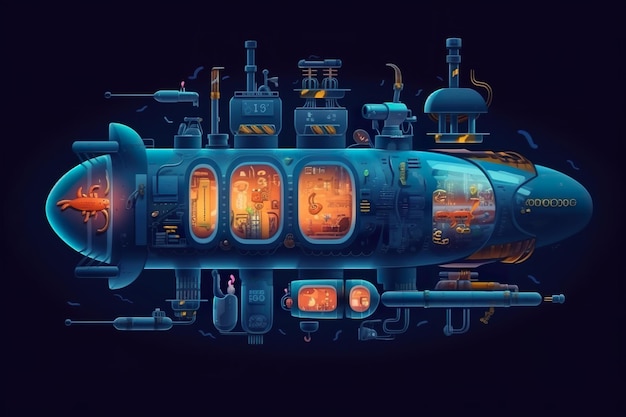 Okręt podwodny unoszący się na wodzie Obraz generatywnej sztucznej inteligencji