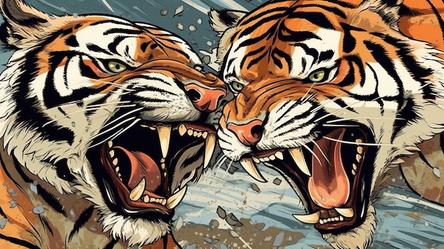 Okrutne tygrysy polujące na zdobycz Koncepcja fantasy Malarstwo ilustracyjne
