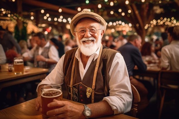 Oktoberfest starszy człowiek trzymający piwo generatywne ai