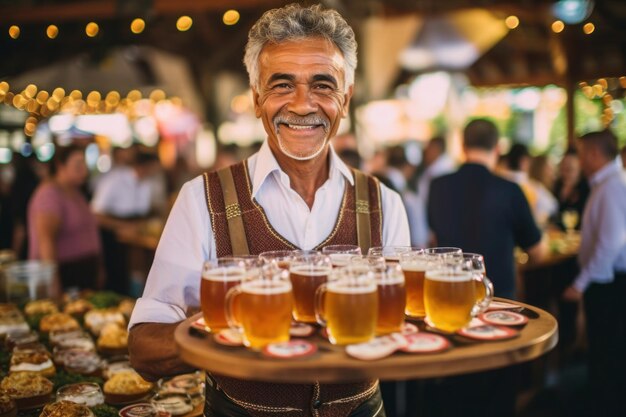 Oktoberfest starszy człowiek trzymający piwo generatywne ai