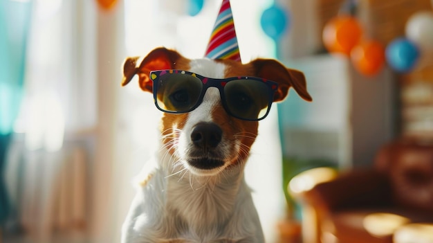 Okulary przeciwsłoneczne dla szczęśliwego psa urodzinowego