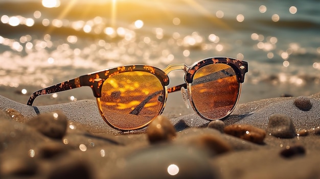 Okulary przeciwsłoneczne na plaży do projektowania okładek