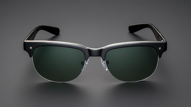 Okulary przeciwsłoneczne z czarną ramą i zielonymi soczewkami na szarej powierzchni generatywne ai
