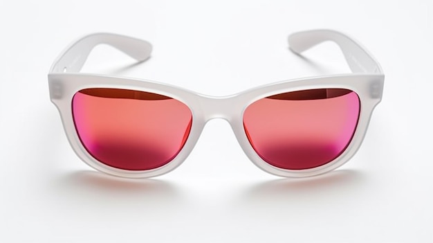 Okulary przeciwsłoneczne z czerwonymi soczewkami na białym tle