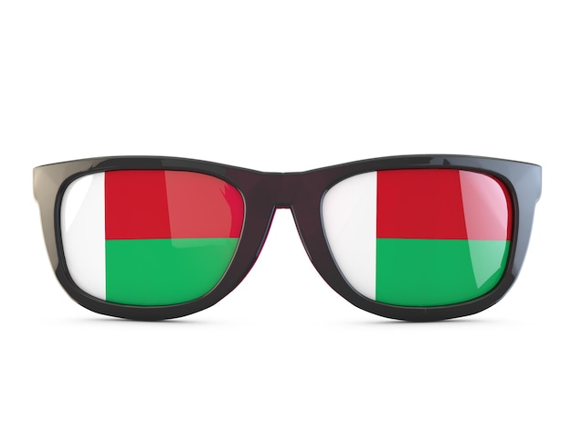 Okulary przeciwsłoneczne z flagą Madagaskaru Renderowanie 3D