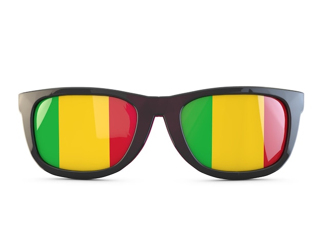 Okulary przeciwsłoneczne z flagą Mali Renderowanie 3D