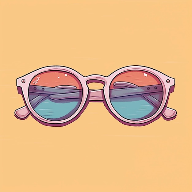 okulary przeciwsłoneczne z różową ramką i niebieską soczewką na żółtym tle