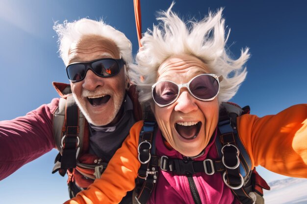 Olbrzymia para seniorów skacząca ze spadochronem