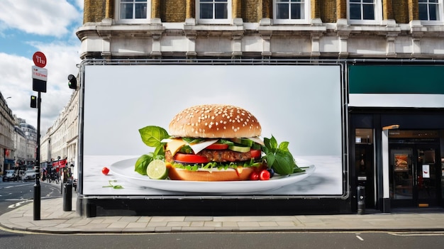 Zdjęcie olbrzymia reklama hamburgera na budynku