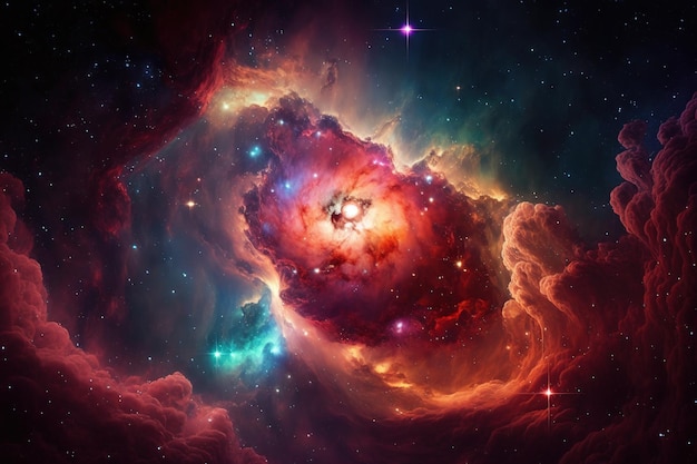 Olbrzymia świecąca mgławica Kosmiczne tło z gwiazdami i czerwoną mgławicą Te elementy obrazu zostały dostarczone przez NASA