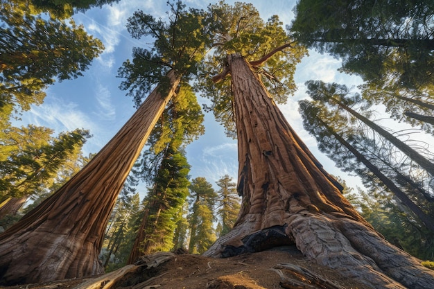 Zdjęcie olbrzymie drzewa sekwoi w parku narodowym sekwoi w kalifornii