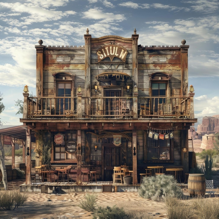 Zdjęcie old saloon wild west town building cowboy pub zewnętrzna przestrzeń do kopiowania