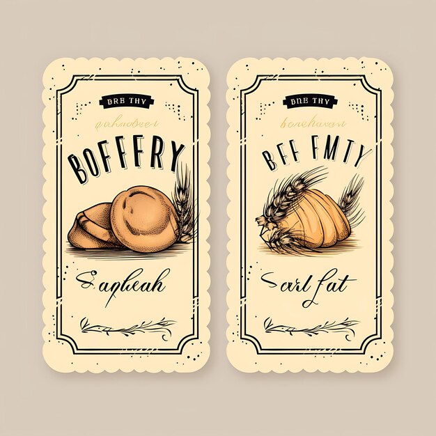 OldWorld Bakery Tag Rustykalne papierowe czcionki ręczne Chleb 2D Projekt karty Kreatywna ilustracja