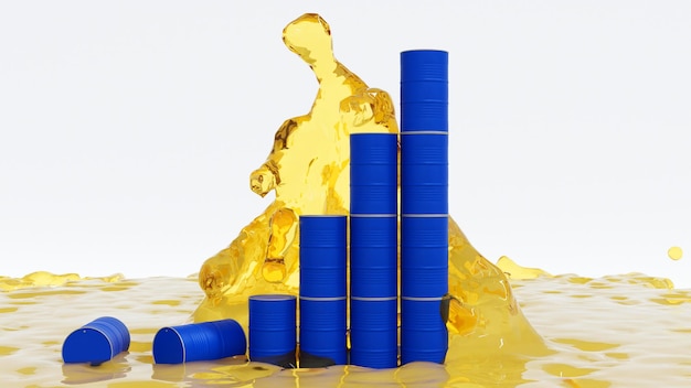 Olej silnikowy lub olej silnikowy rozpryskiwany w beczkach Rynek ropy naftowej Przemysł naftowy Renderowanie 3D
