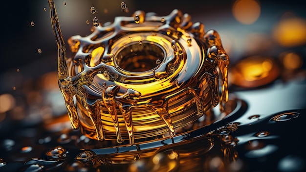 Zdjęcie olej silnikowy w mechanizmie silnika samochodowego opieka nad trwałością i wydajnością silnika automobilowego z olejem smarującym podczas naprawy pojęcie smarowania oleju silnikowego