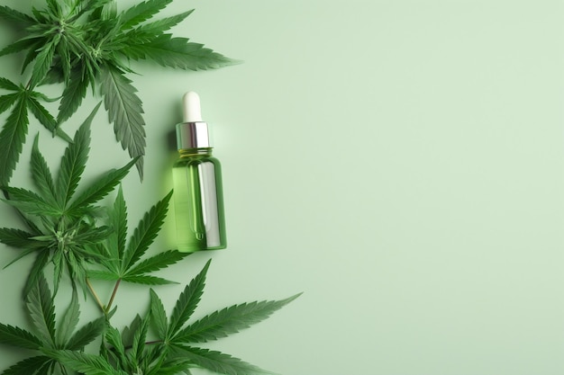 Olej z konopi w butelce z kroplówką Olej z marihuany z roślinami marihuany wokół medycznej marihuany zielone liście medycyna alternatywna Ekstrakty olejowe w buteli naturalne leczenie składnik kosmetyczny CBD