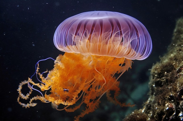 Olindias formosa rzadko kolorowy meduza zbliżenie ciemne tło AI generowane