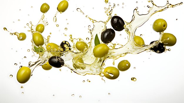 Oliwki i olej z oliwek na pływającym tle