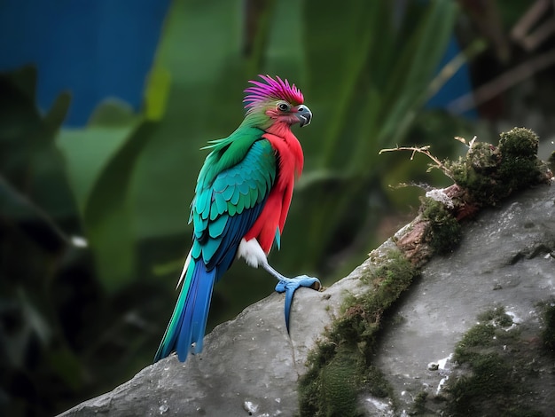 Olśniewający Quetzal stoi na półce wygenerowanej przez ai