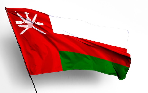 Oman 3D macha flagą i białym tłem