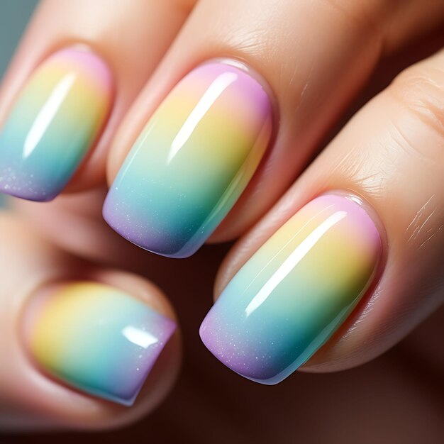 Zdjęcie ombre nails design kolory gradientowe efekt soczewki powiększającej zbliżenie koncepcja pomysł kreatywna sesja zdjęciowa