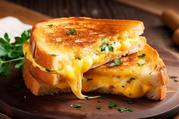 Omlet umieszczony między kawałkami tostów z masłem na kanapkę śniadaniową