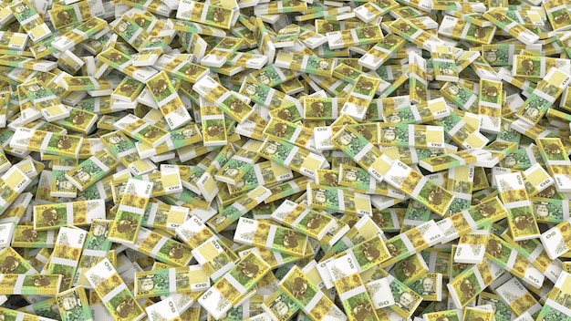 Opakowanie zawiera 50 banknotów australijskich dolarów na całą ramkę