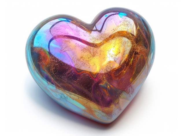 Opalowa, opalizująca ikona serca d, błyszczący neonowy kształt serca wygenerowany ai