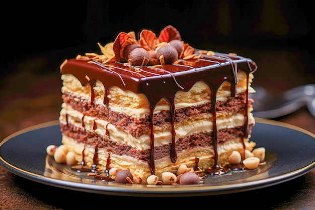 Opera Cake to warstwowe ciasto z migdałowego biszkoptu kawowego i ganache czekoladowego