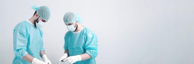 Operacja chirurgiczna w klinice przez lekarzy Pomoc medyczna dla pacjentów Makieta banera nagłówka z