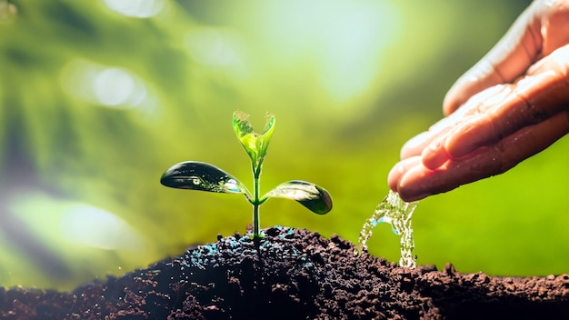 Opieka nad naturą bezpłatnie CloseUp Photo of Hand Watering Sapling A Touch of Care and Growth