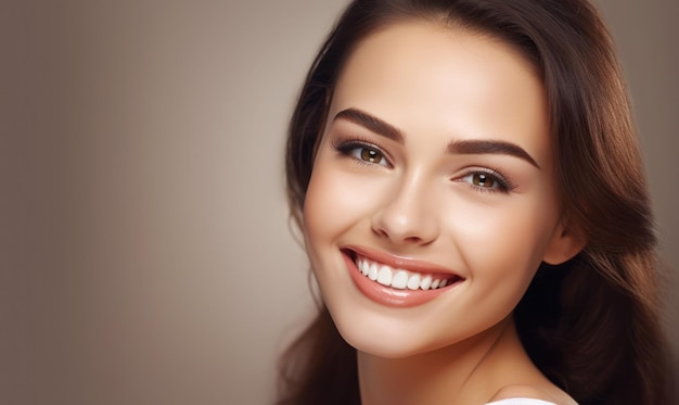 Opieka stomatologiczna piękny szeroki uśmiech zdrowej kobiety białe zęby koloseup dentysta wybielanie zębów