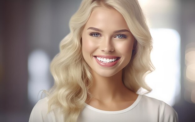 Zdjęcie opieka stomatologiczna piękny szeroki uśmiech zdrowej kobiety białe zęby z bliska wybielanie zębów dentysty