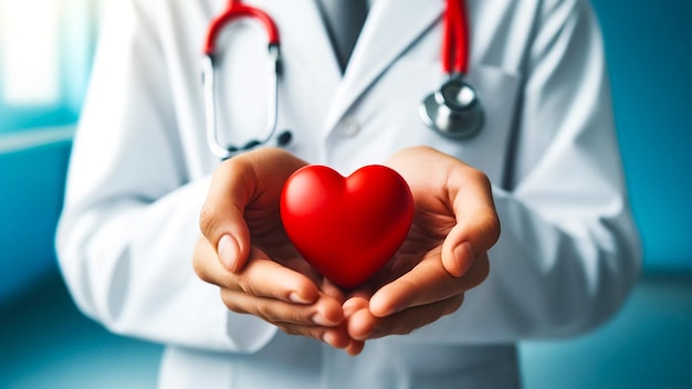 Opiekun medyczny przekazuje zasady zdrowia, kołysząc symboliczne serce