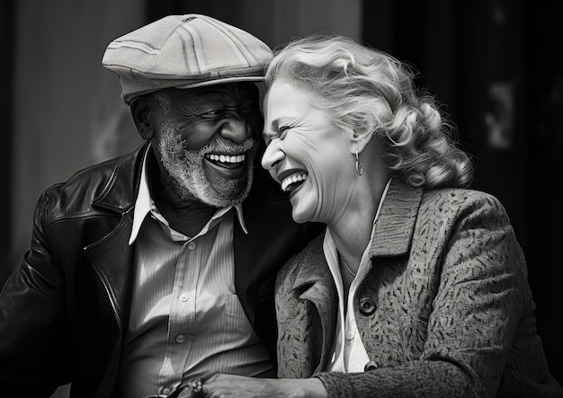 Zdjęcie opiekun zapewniający towarzystwo starszej osobie uchwycony w chwili szczerego śmiechu