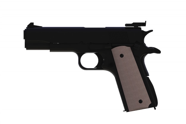 Oprócz Widoku Czarnej Półautomatycznej Pistoletu M1911 Kalibru .45 Na Białym Tle, Renderowanie 3d