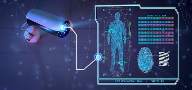 Zdjęcie oprogramowanie do rozpoznawania i wykrywania w systemie kamer bezpieczeństwa - renderowanie 3d