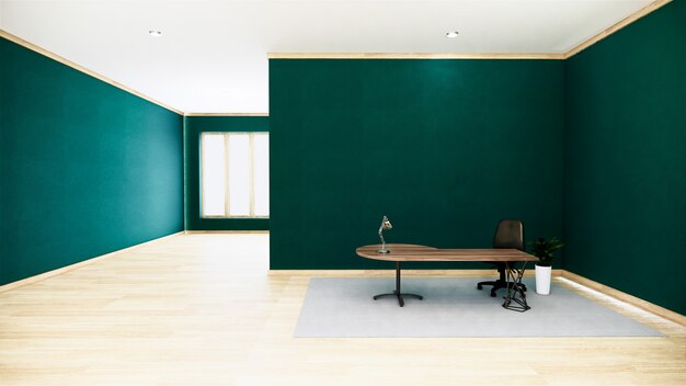 Opróżnia Zielonego Wnętrze Sala Konferencyjnej Z Drewnianą Podłoga Na Biel ścianie - Pusty Izbowy Biznesu Pokoju Wnętrze. Renderowania 3d