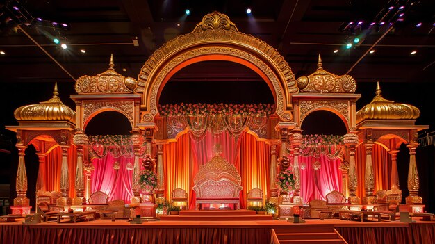 Opulentna biała i srebrna scena ślubna z kwiatowymi akcentami na ceremonię indyjską